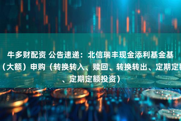 牛多财配资 公告速递：北信瑞丰现金添利基金基金暂停（大额）申购（转换转入、赎回、转换转出、定期定额投资）